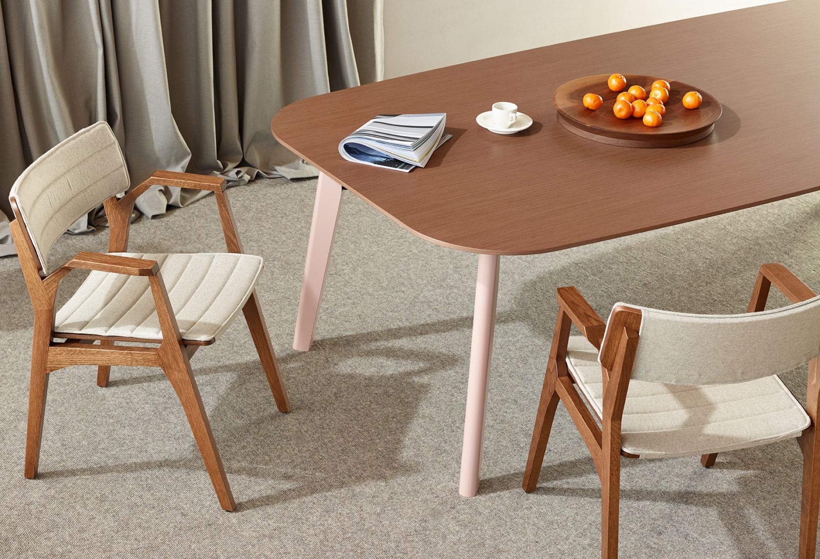 furniture, table, tabletop, dining table, cup, chair, wood