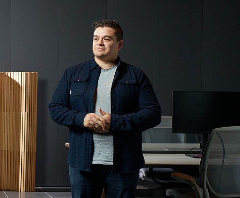 blazer, coat, jacket, adult, male, man, person, standing, chair, monitor