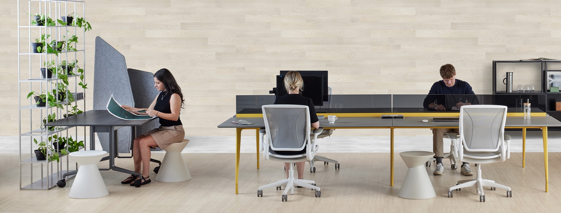 furniture, table, adult, female, person, woman, indoors, chair, monitor, desk