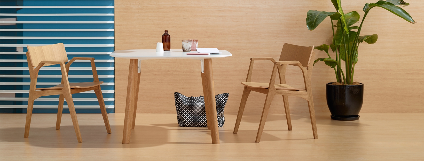 interior design, dining table, furniture, table, plant, plywood, wood, chair, dining room, tabletop