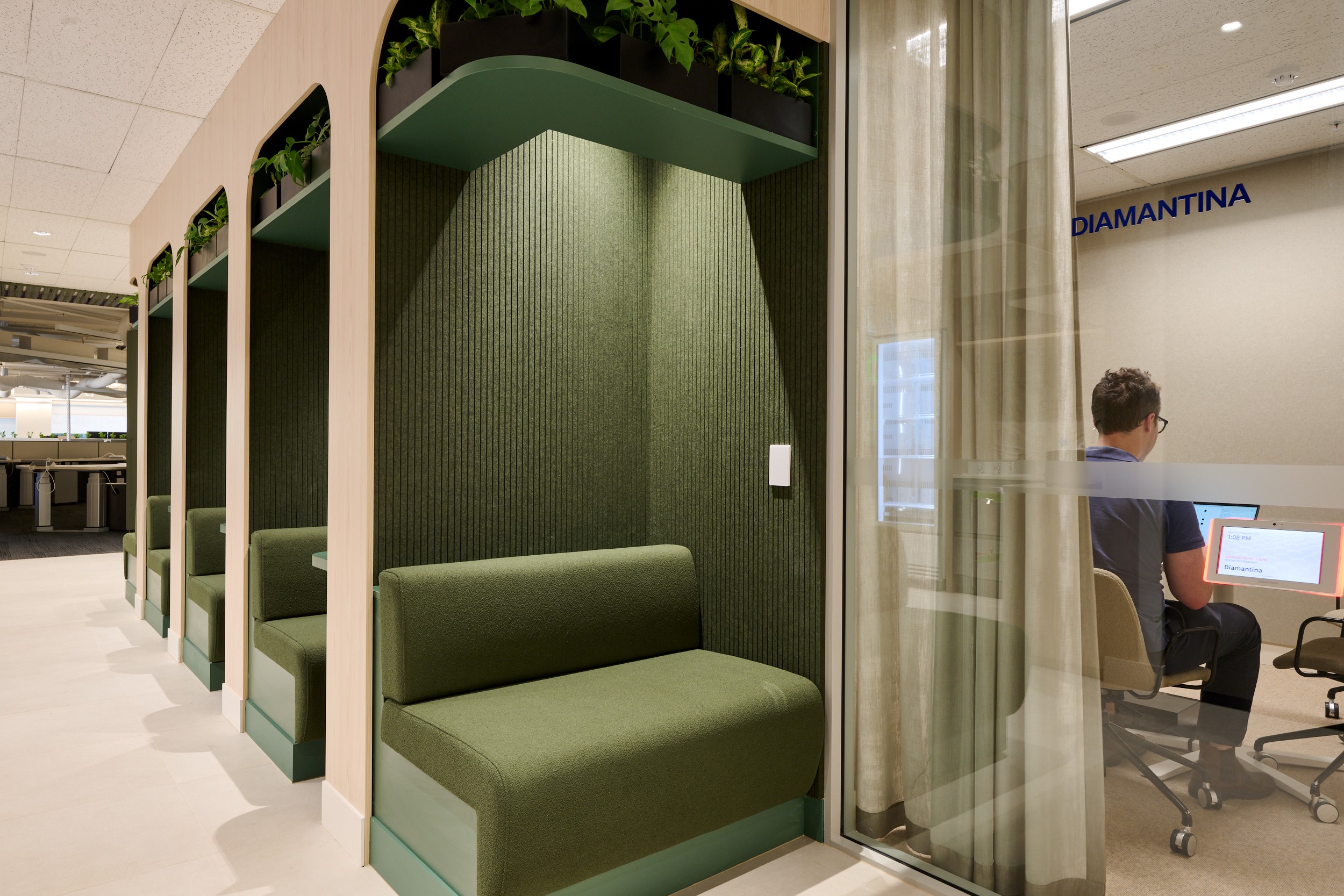 person, chair, furniture, indoors, clinic, interior design, couch, hardware, monitor, screen